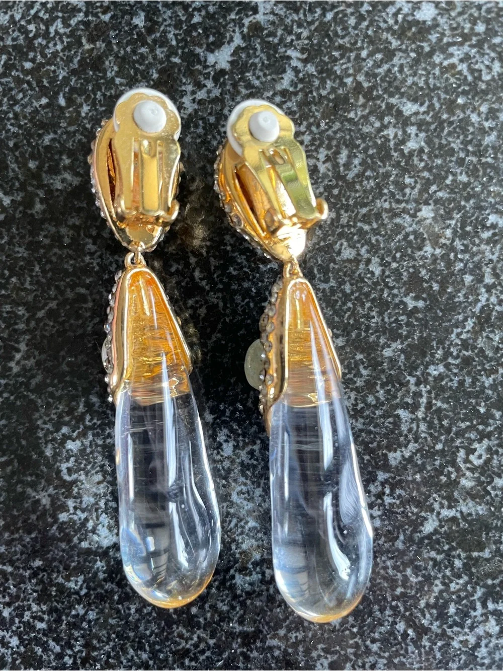 Alexis Bittar Modernist Gold Gem Encrusted Drop Clip Earrings